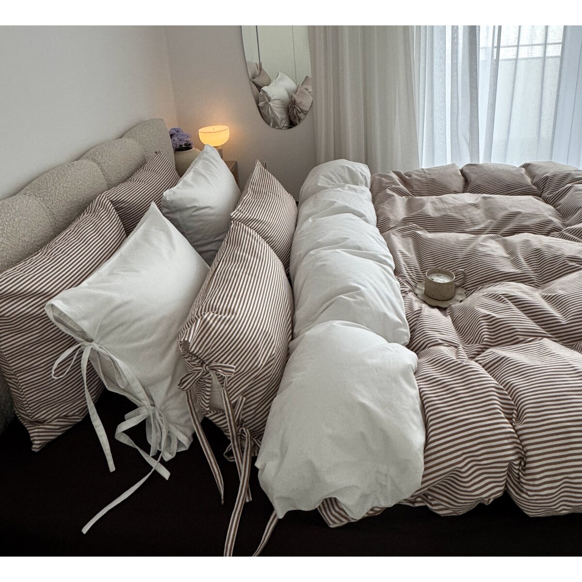 Pościel Bawełniana w Paski Styl Japandi - 200x220cm