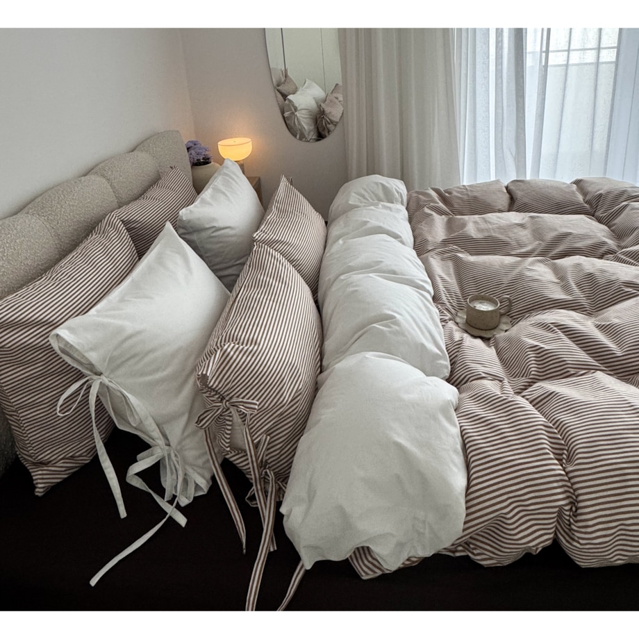 Pościel Bawełniana w Paski Styl Japandi - 200x220cm