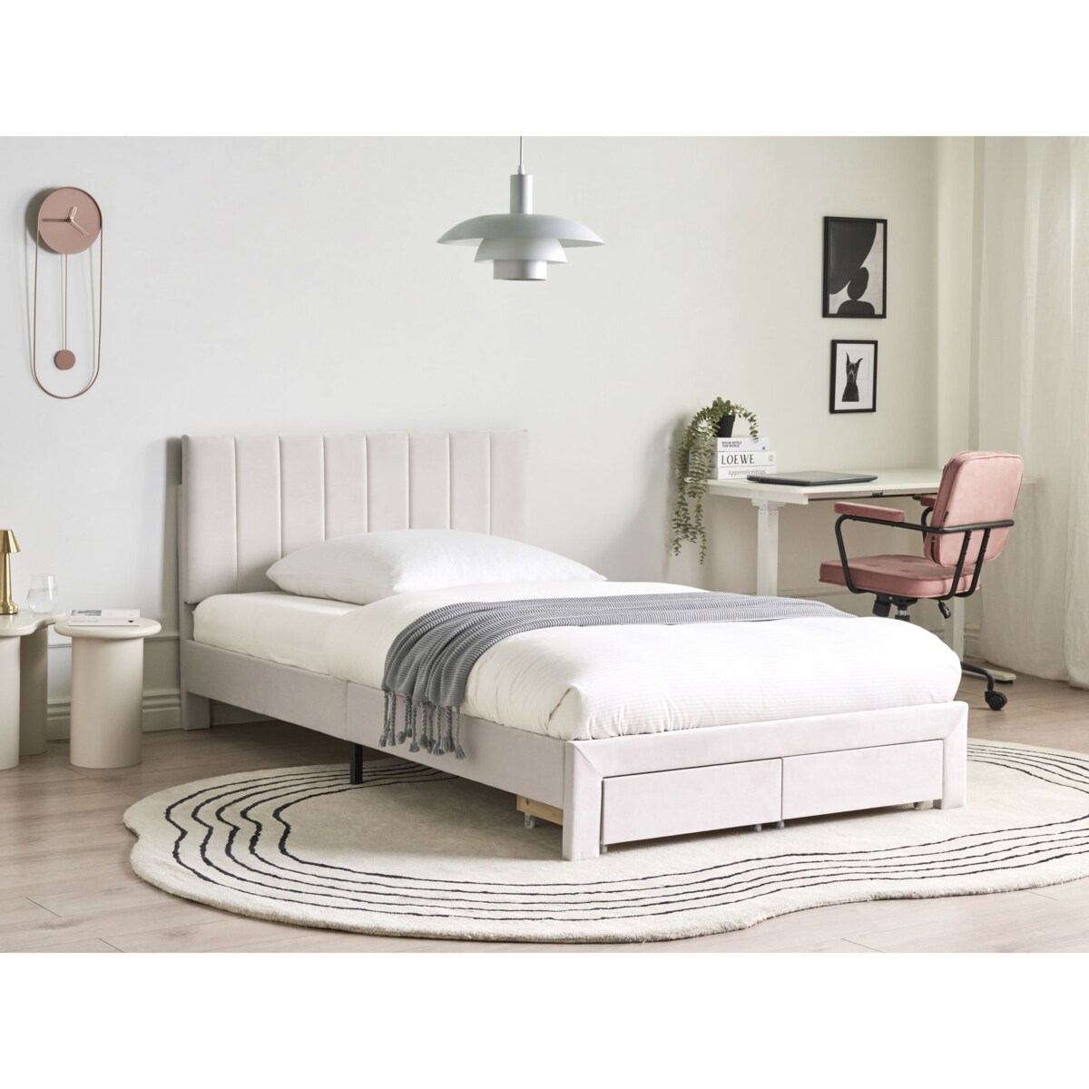Łóżko z szufladami Welur LONZAC 120 x 200 cm Złamana biel