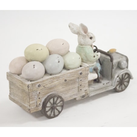 Dekoracja - królik w samochodzie z pisankami 15,5x25x9 cm