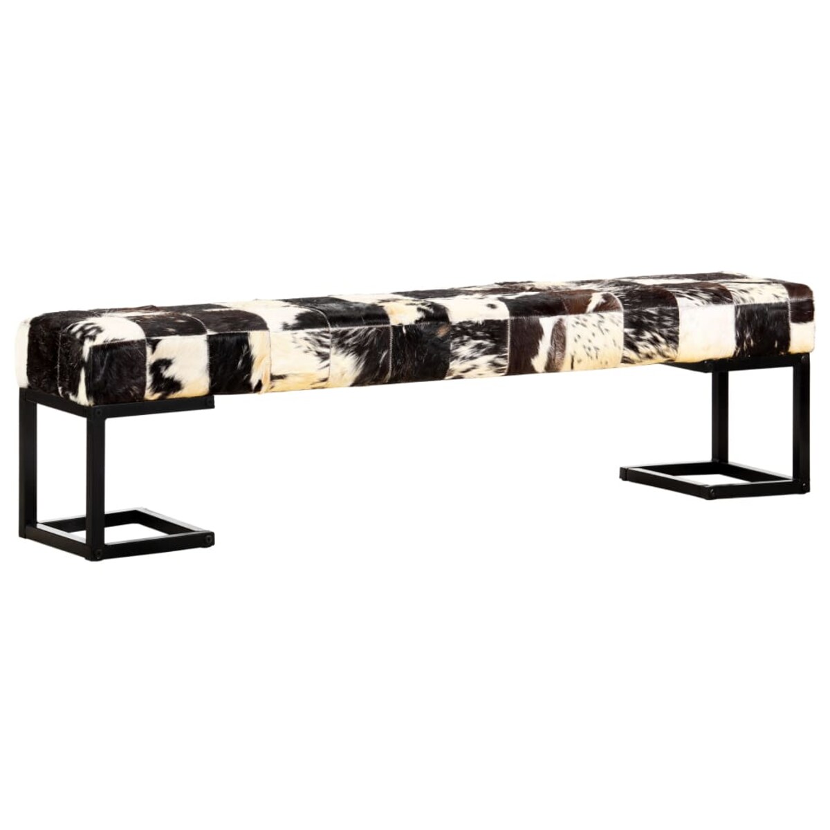 vidaXL Ławka 160 cm, czarna, patchworkowa, prawdziwa kozia skóra