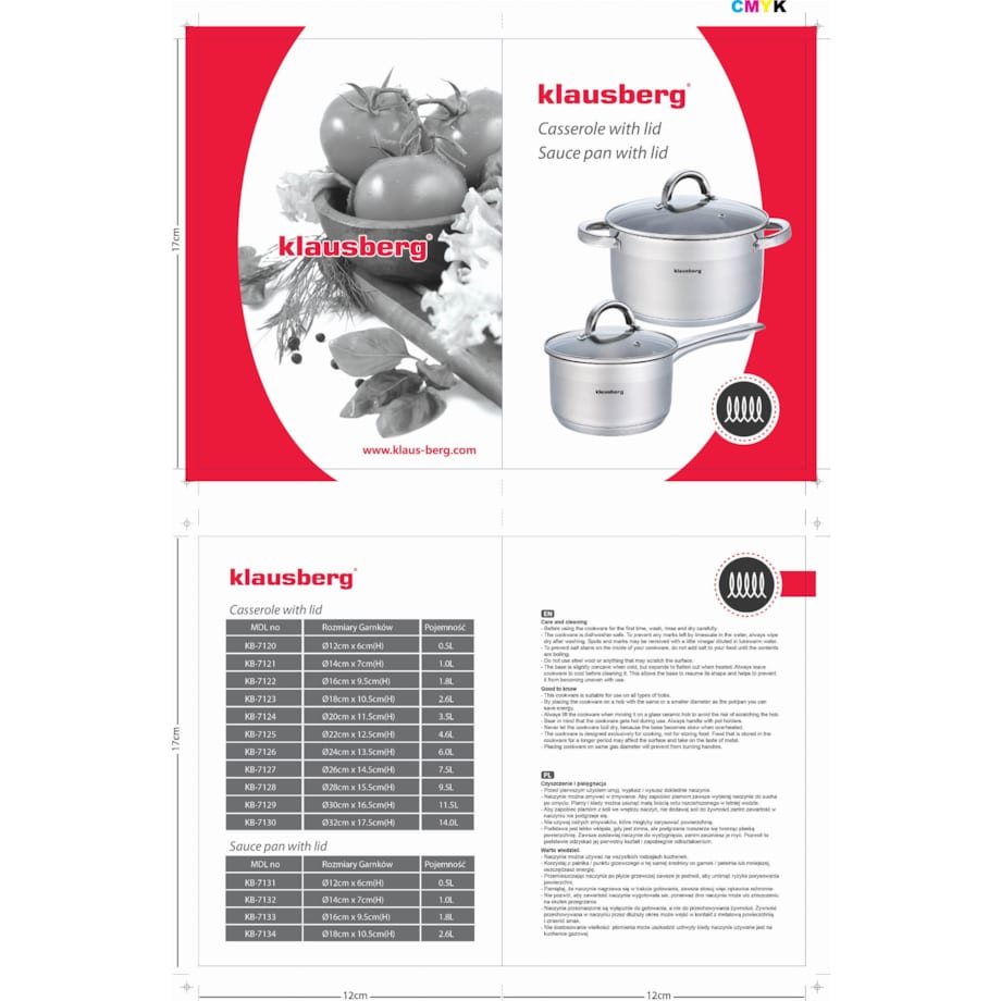 Rondel stalowy z pokrywką 2.1L 18cm na indukcję gaz KLAUSBERG