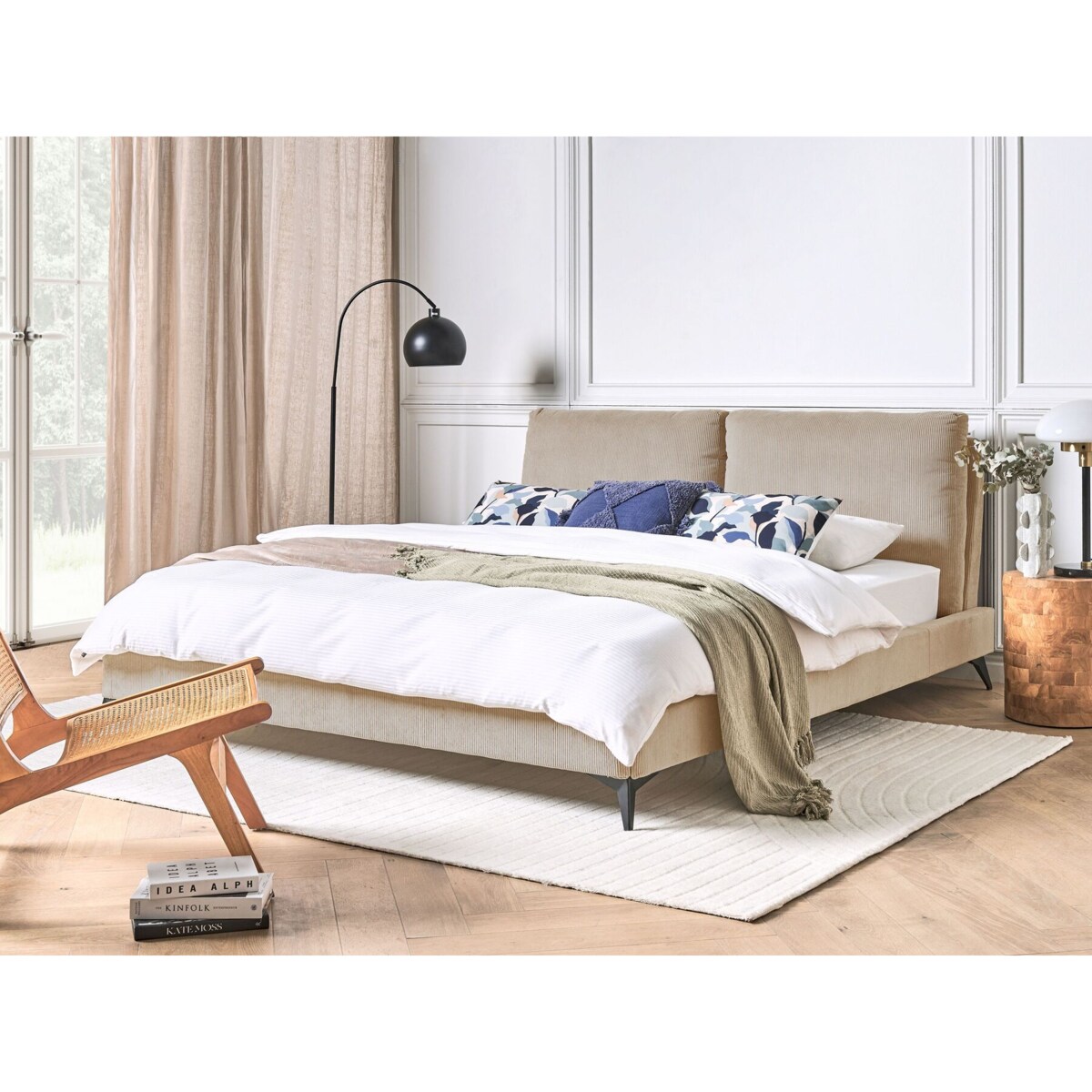 Łóżko sztruksowe 180 x 200 cm beżowoszare MELLE