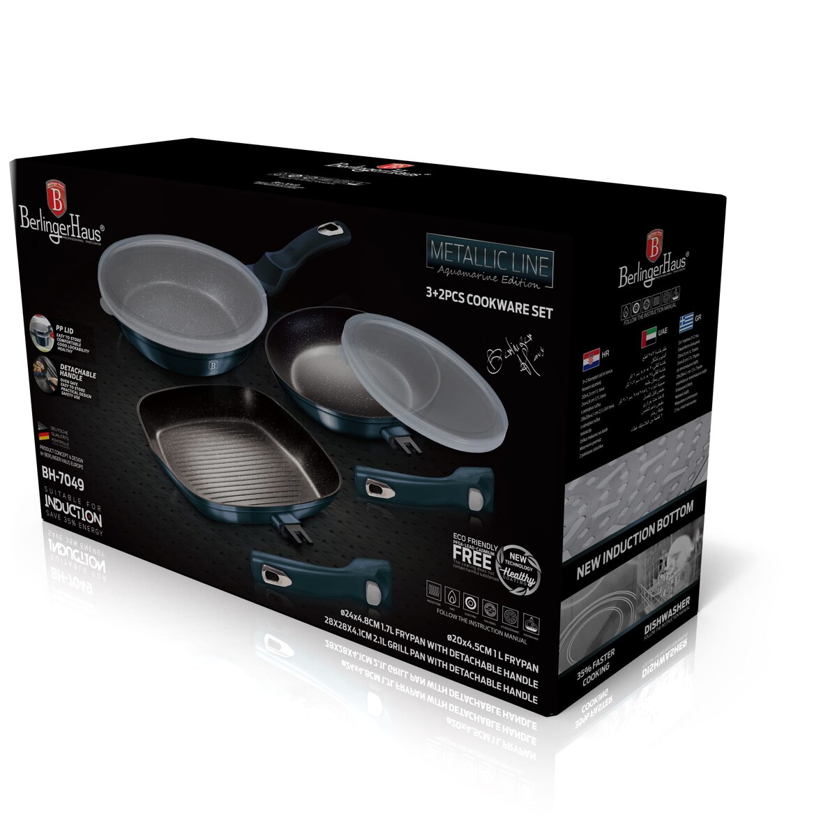 Zestaw 3 patelni z powłoką granitową BERLINGER HAUS Metallic Aquamarine