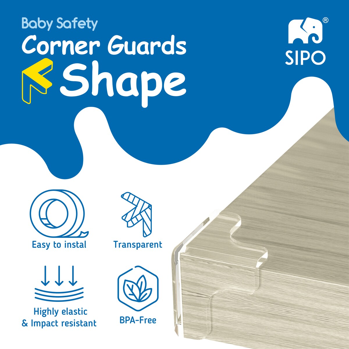 silikonowe narożniki zabezpieczające meble, sipo, zestaw 12 sztuk, transparentne, kształt litery T