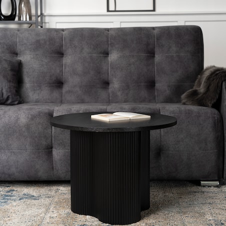 Stolik Kawowy Okrągły Mały Czarny Ryflowany Loft Nowoczesny Ława DERIAN