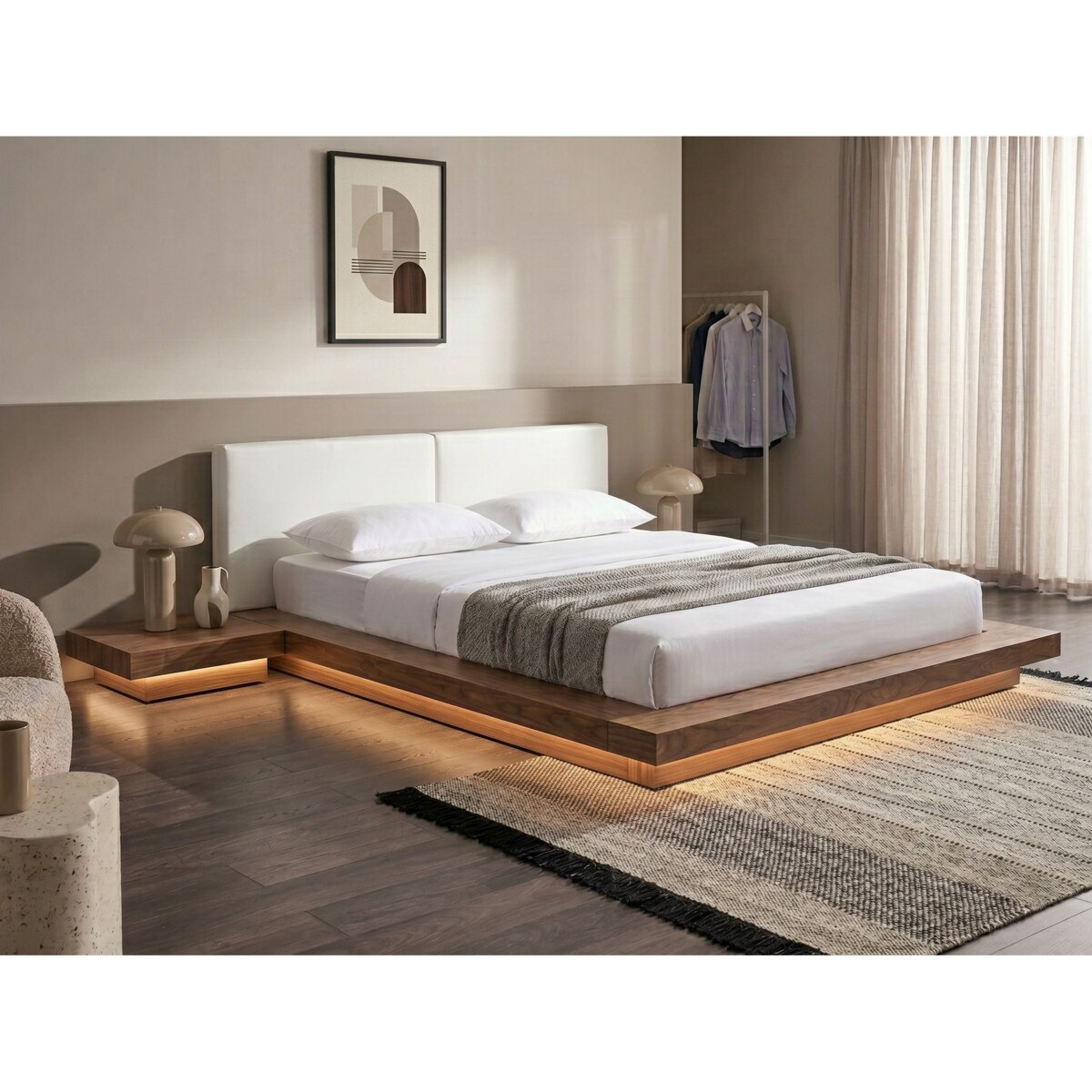 Łóżko LED ZEN 180 x 200 cm Jesion brązowy