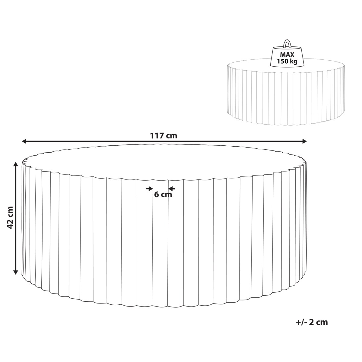Stolik kawowy POZZA 117 cm 117 cm Czarny