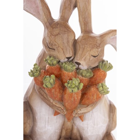 Dekoracja - para brązowych króliczków z marchewkami 32x20x15 cm