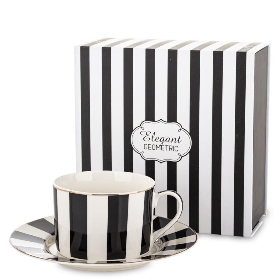 Filiżanka 220 ml i spodeczek, w czarne pionowe paski, w pudełku, LARGO