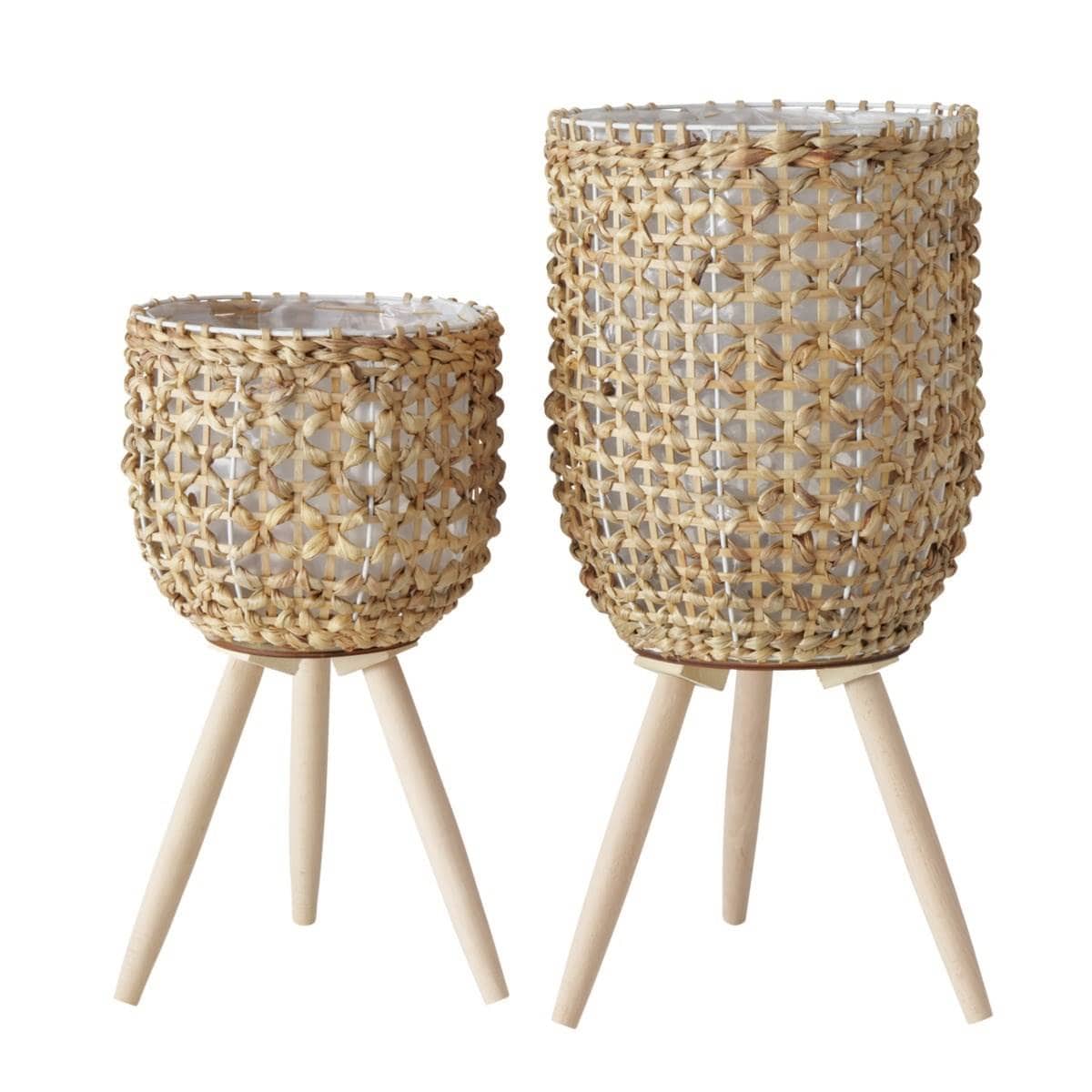 Pleciona doniczka Livela, 2 sztuki, drewniane nóżki