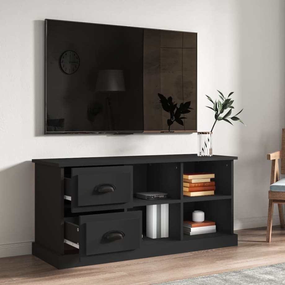 vidaXL Szafka pod TV, czarna, 102x35,5x47,5cm, materiał drewnopochodny