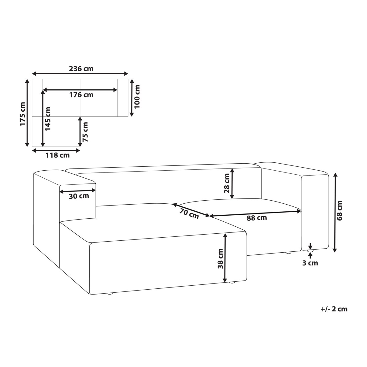 Narożnik 2-osobowy prawostronny beżowy VERNON