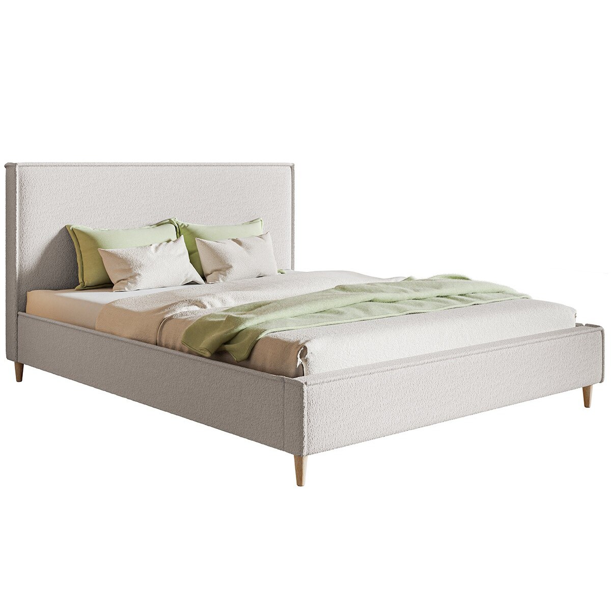 Łóżko tapicerowane 160x200 LUXO 8 do sypialni, tkanina boucle - mleczny