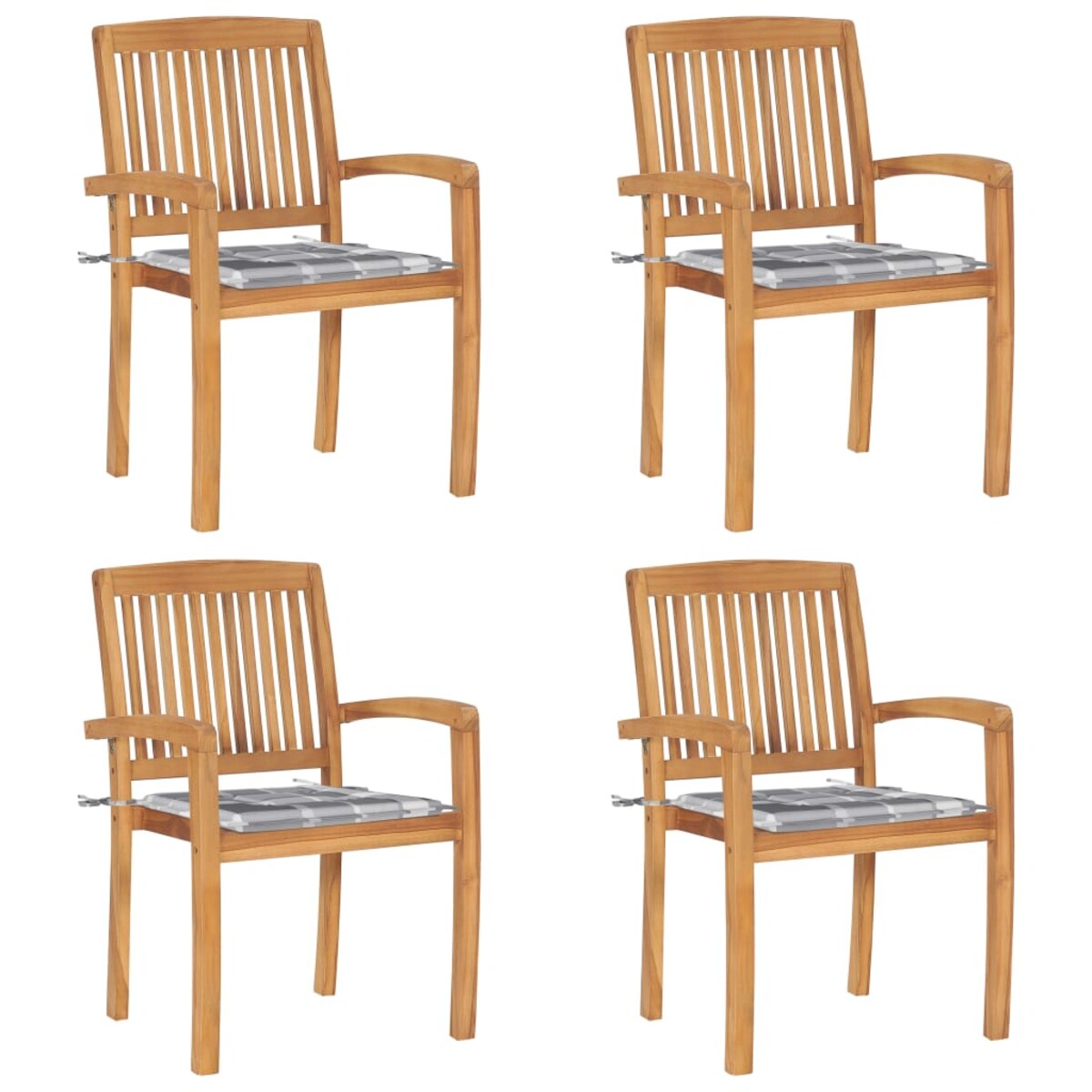 vidaXL Sztaplowane krzesła ogrodowe z poduszkami, 4 szt., tekowe