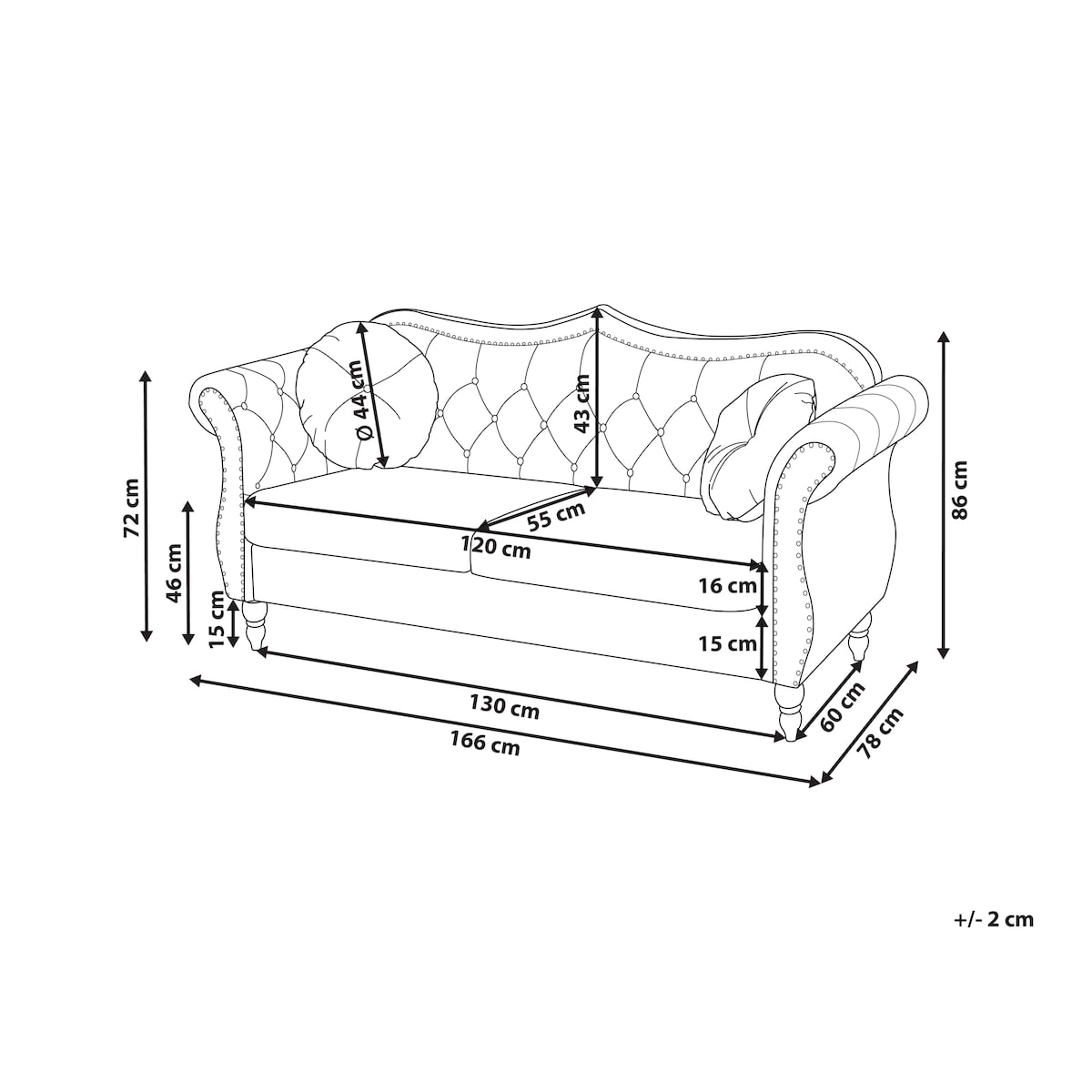 Sofa dla 2 osób SKIEN Welur Czarny
