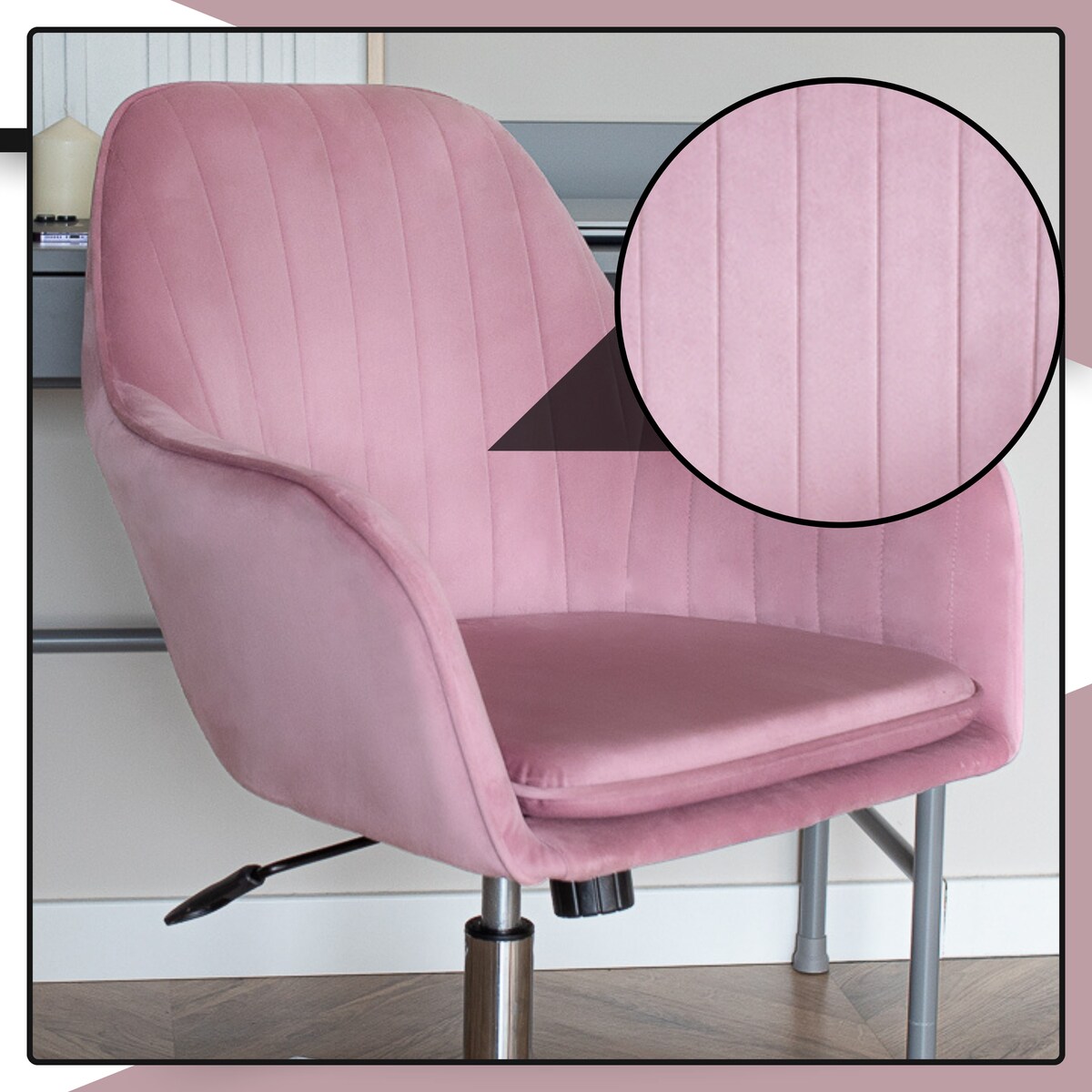 Krzesło biurowe fotel obrotowy welurowy regulowany różowy