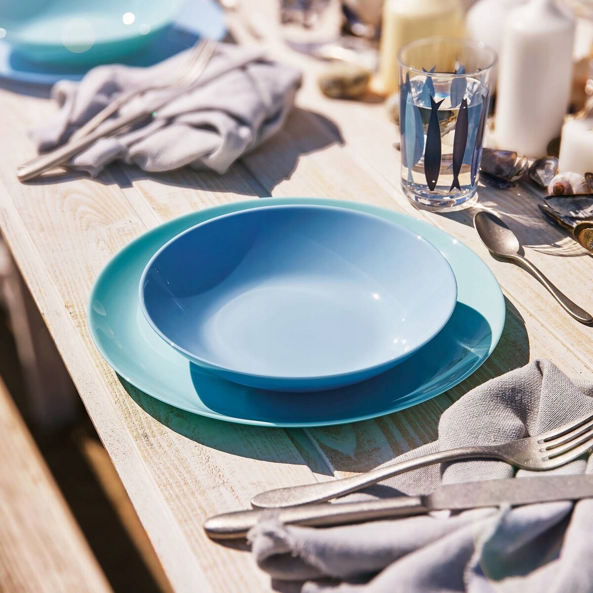 6x TALERZE OBIADOWE GŁĘBOKIE 20 cm LUMINARC diwali NIEBIESKIE na zupę obiad