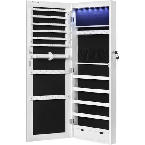 Szafka Z Lustrem Na Biżuterię 37X9,3X108 Cm Biały