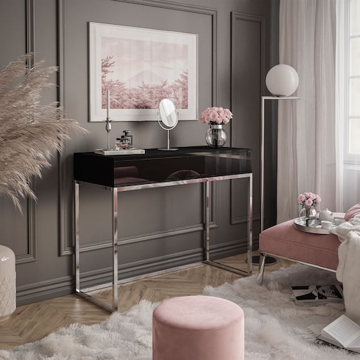 BLANCO GLAMOUR II konsola 100x42x81 cm czarny wysoki połysk z chromowanymi nogami