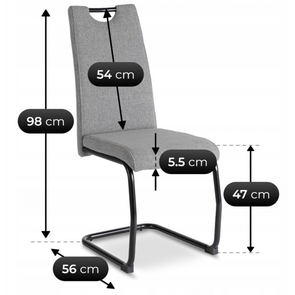 Krzesło Tapicerowane Kuchenne Do Salonu Jadalni Na Płozach LOPEZ Popiel