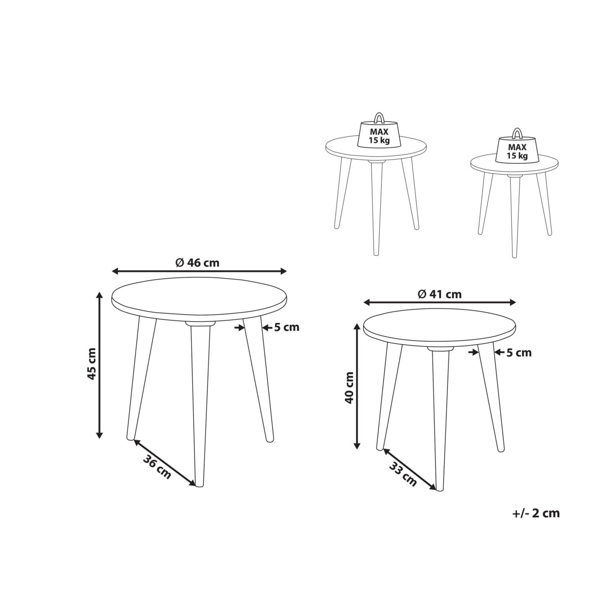 Zestaw 2 stolików pomocniczych drewno mango złoty NARRA