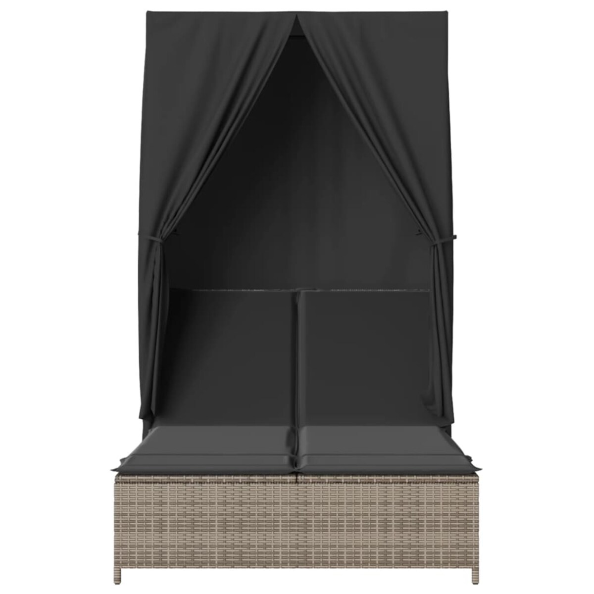 vidaXL Podwójna leżanka z daszkiem i zasłonami, szary polirattan