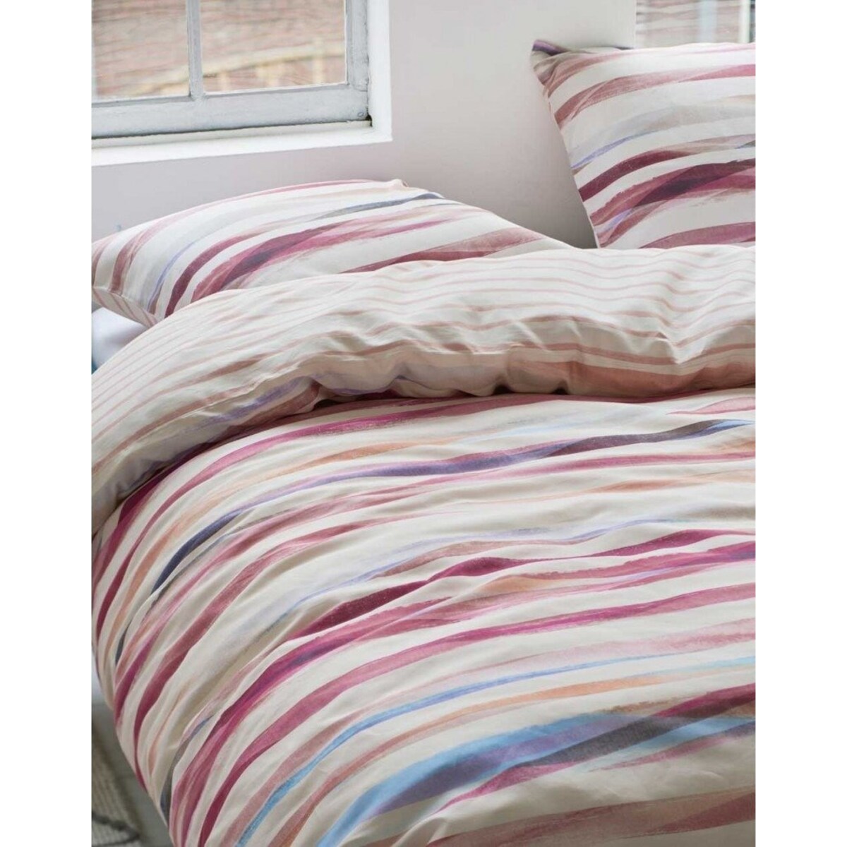 Ekskluzywny komplet pościeli z bawełny satynowej w kolorowe pasy, poszewka ozdobna, pościel w pasy, pościel Esprit, 140 x 220 cm