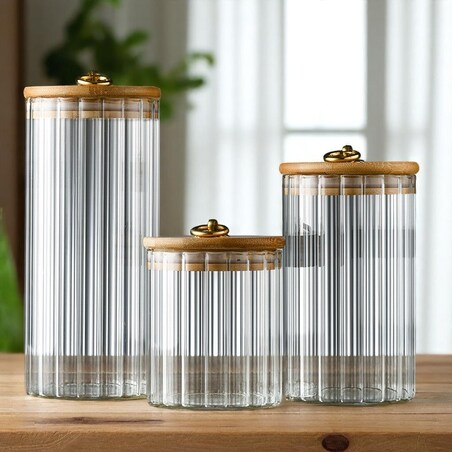 Cukiernica, pojemnik ryflowany z przykrywką bambusowa, rozm. M, 850 ml 1szt SZK168