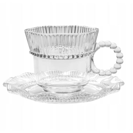 KOMPLET Filiżanka do kawy herbaty ze spodkiem szklana 6x 200 ml WZOREK