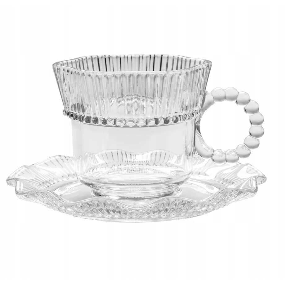 KOMPLET Filiżanka do kawy herbaty ze spodkiem szklana 6x 200 ml WZOREK