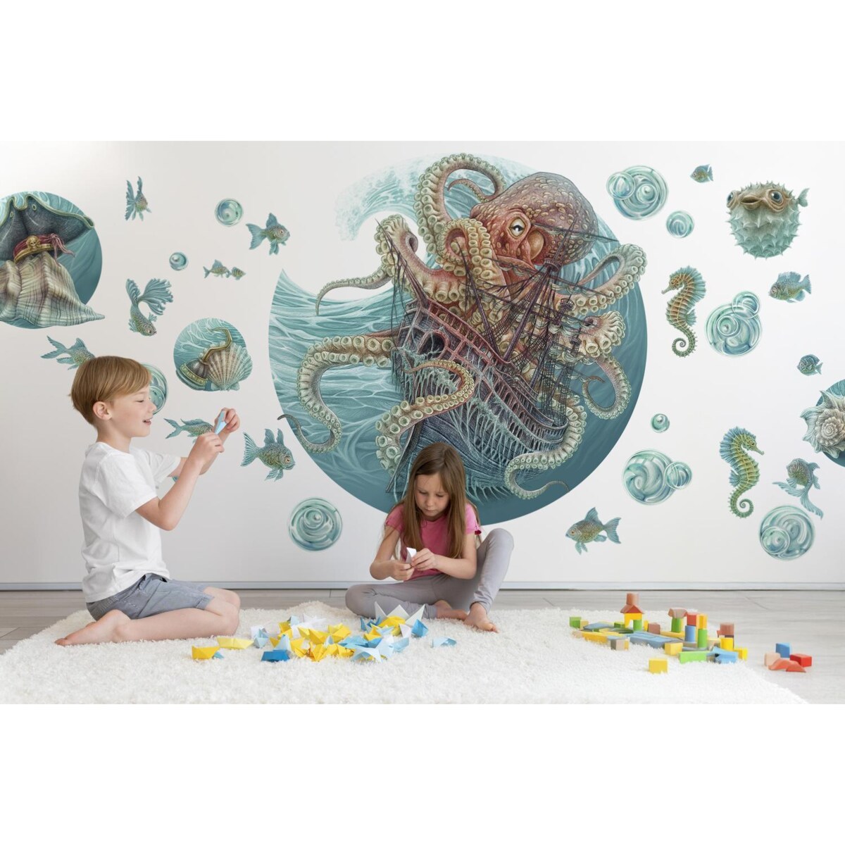 Zestaw naklejek na ścianę, Świat ośmiornicy, 80cm