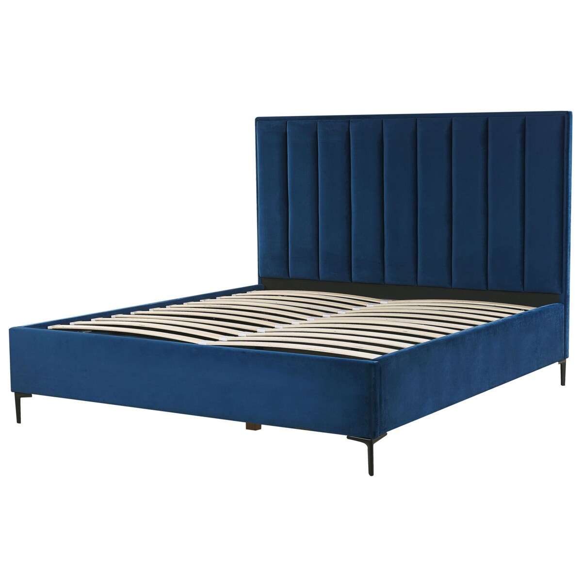 Łóżko z pojemnikiem Welur SEZANNE 180 x 200 cm Granatowy