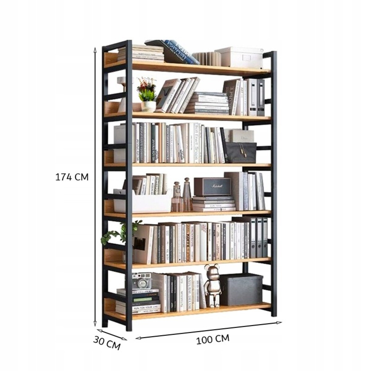 Industrialny regał stojący rustykalny 6 półek drabinka na książki 174 cm