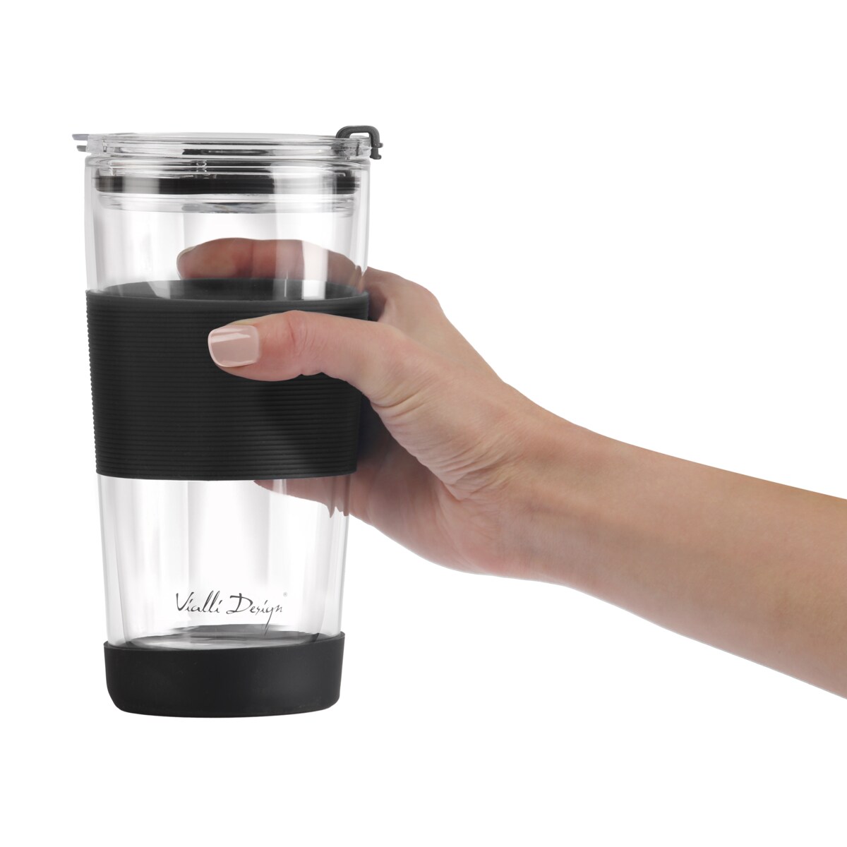 Kubek termiczny szklany ze słomką 600 ml czarny Fuori 30374