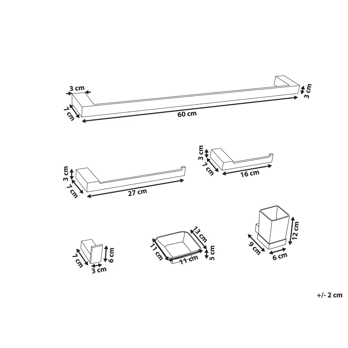Zestaw akcesoriów toaletowych 6 elementów TUMACO Z uchwytami i haczykami na ręczniki Srebrny