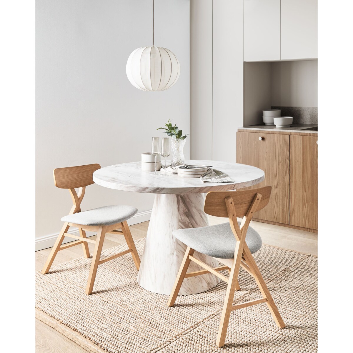 Zestaw 2 krzeseł do jadalni LELAND Drewno Jasny brąz/ szary