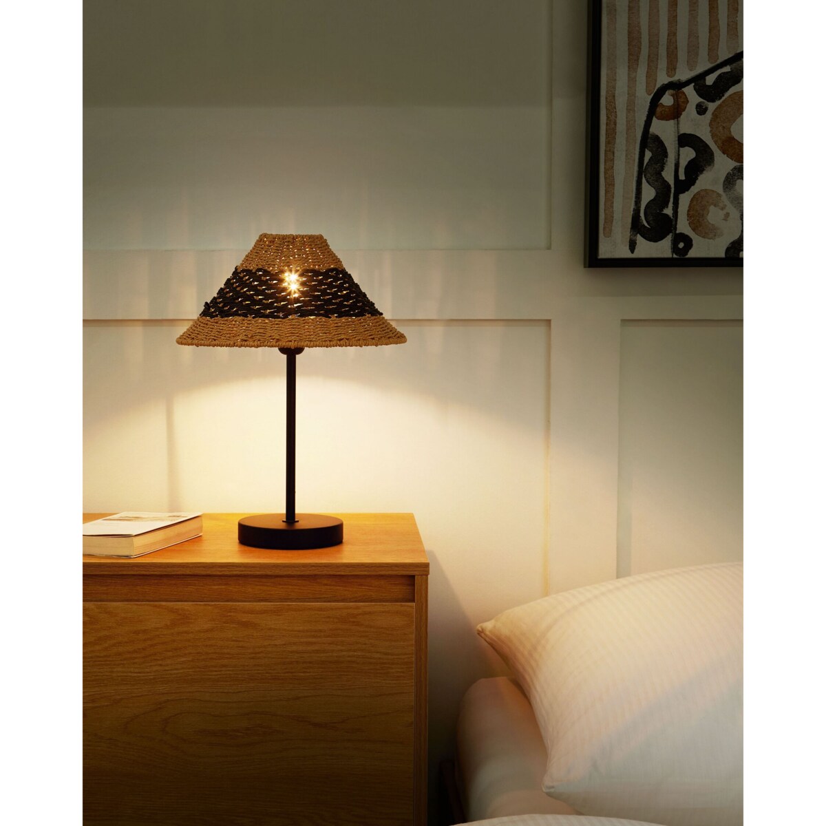 Lampa stołowa pleciona beżowa z czarnym MOMBA