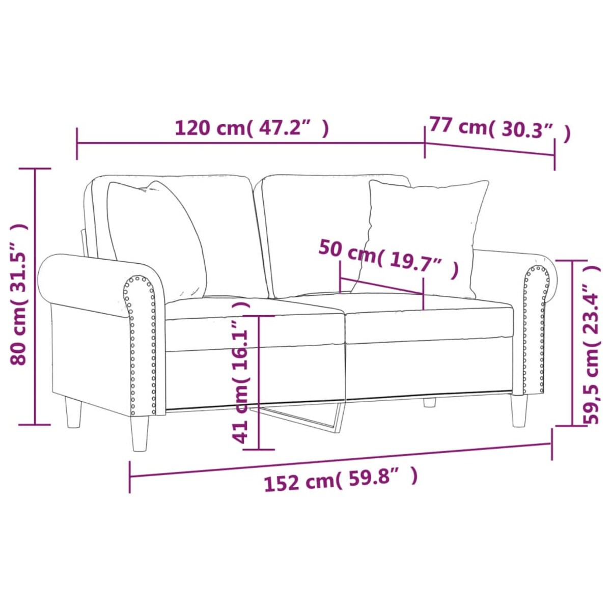 vidaXL 2-osobowa sofa z poduszkami, jasnoszara, 120 cm, aksamit