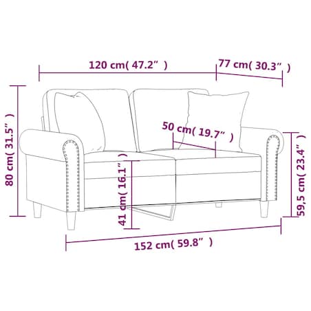vidaXL 2-osobowa sofa z poduszkami, jasnoszara, 120 cm, aksamit