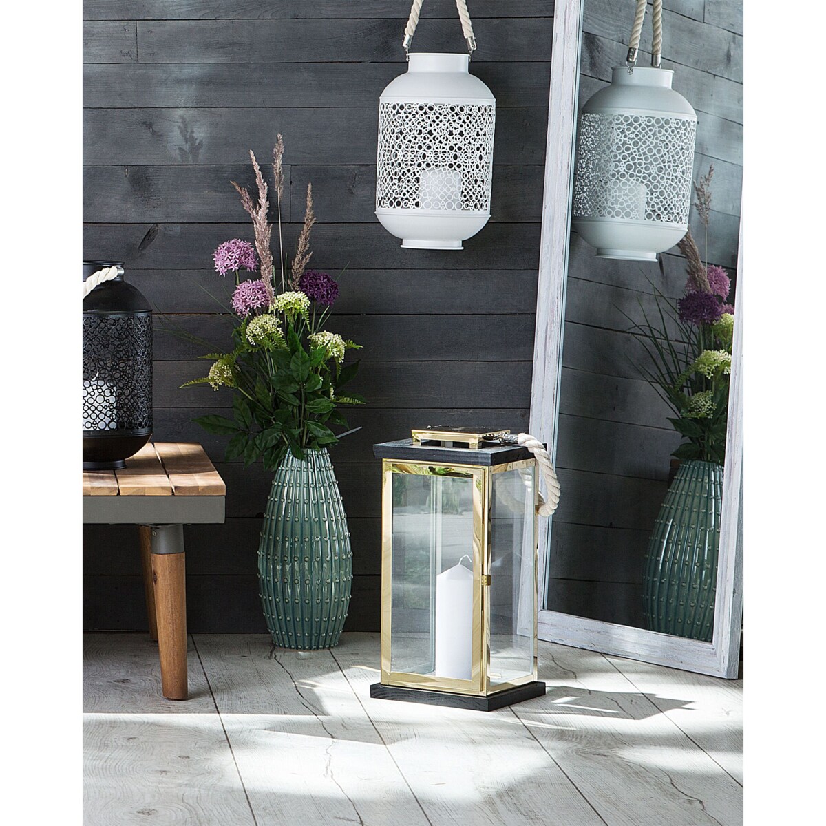 Lampion szklany 41 cm mosiężny BORNEO