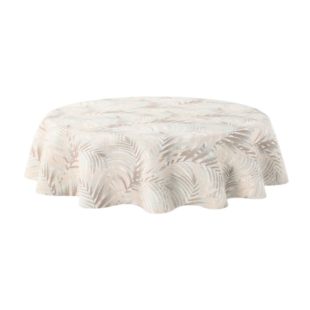 Obrus okrągły 160 x 160 cm beżowo-kremowe liście palmy na białym tle