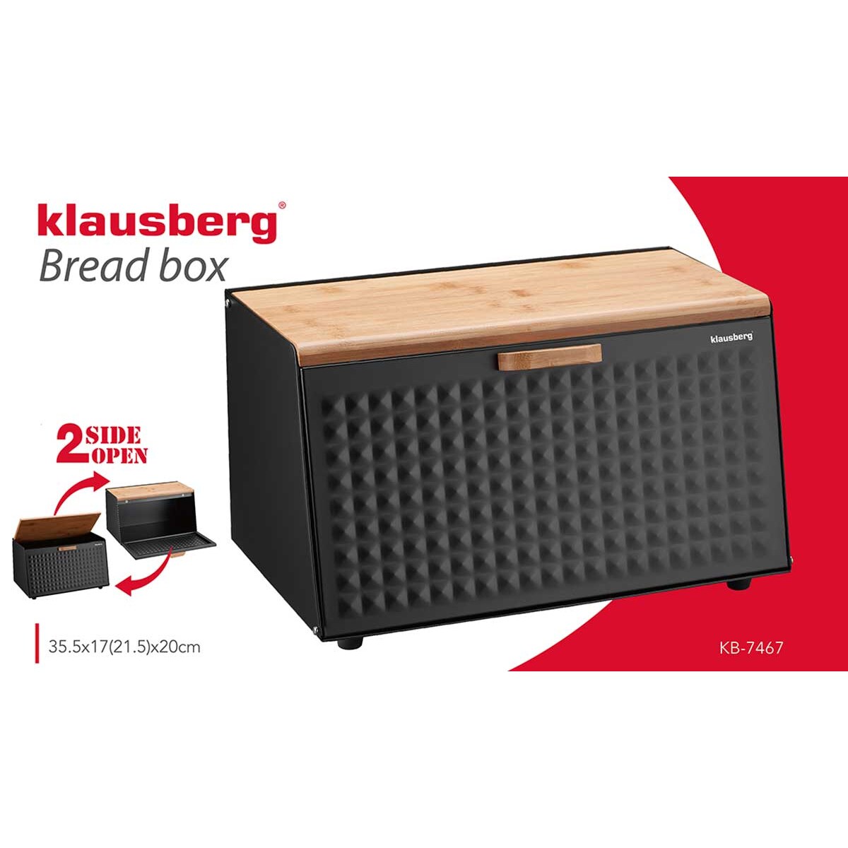 Chlebak stalowo-drewniany dwustronny czarny KLAUSBERG