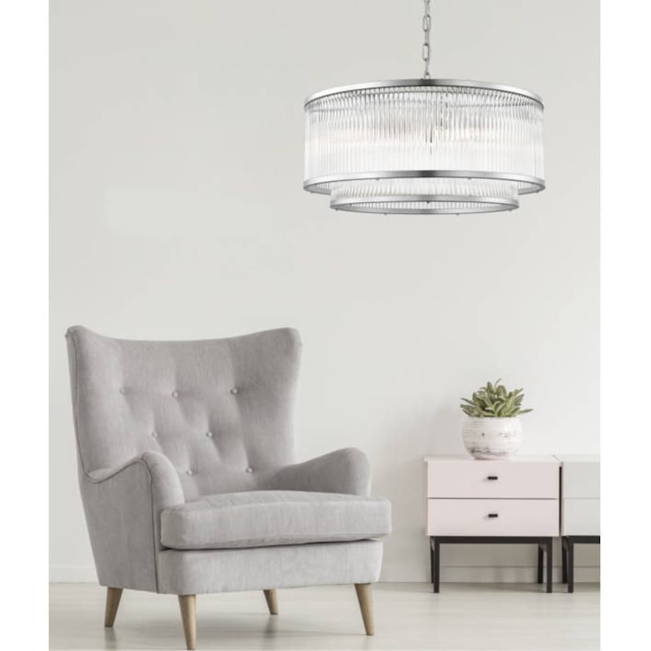 LAMPA wisząca SERGIO P0528-06H-F4AC Zumaline okrągła OPRAWA szklany ZWIS na łańcuchu srebrny