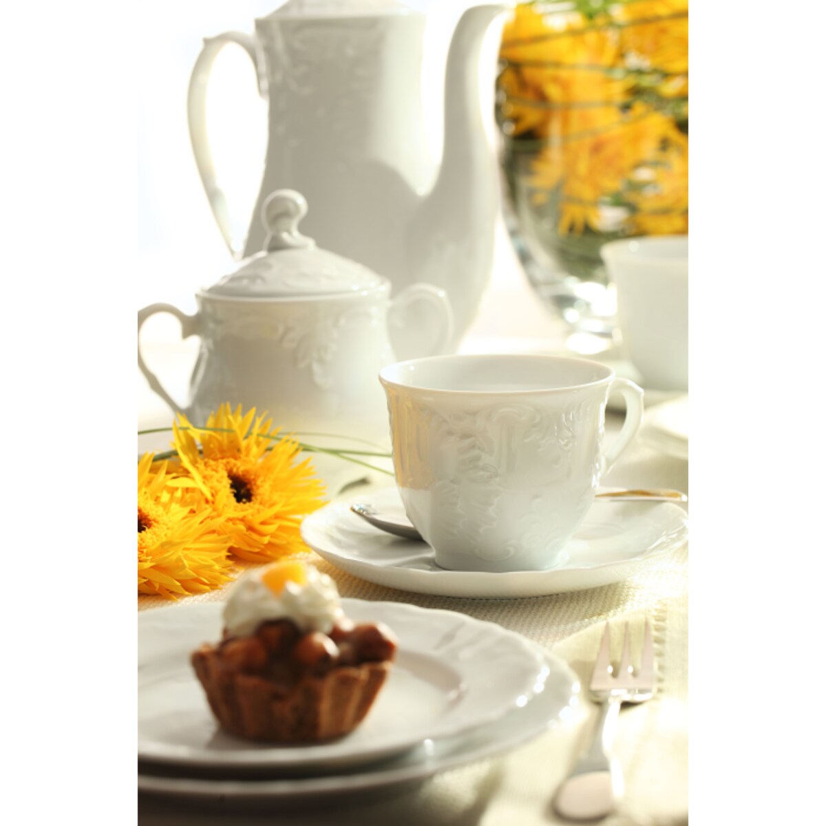 Garnitur do kawy dla 6 osób 21 el. Rococo Maria białe 0001