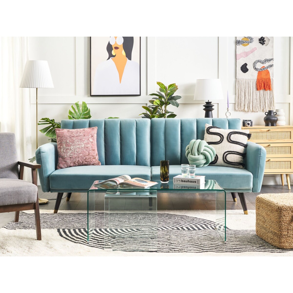 Sofa rozkładana welurowa jasnoniebieska VIMMERBY