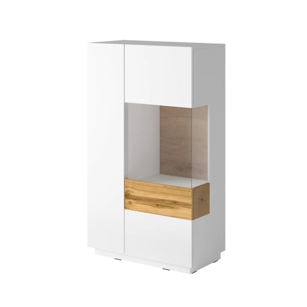 Witryna niska SILKE 2D 80cm biały połysk/dąb wotan prawa