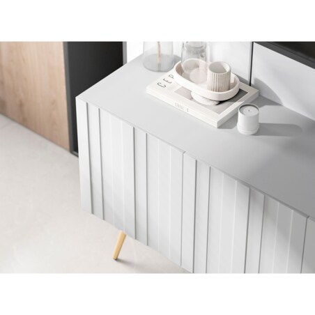 Komoda RTV Glamour Szafka RTV Glamour Biały Mat Ryflowane Fronty 112 cm