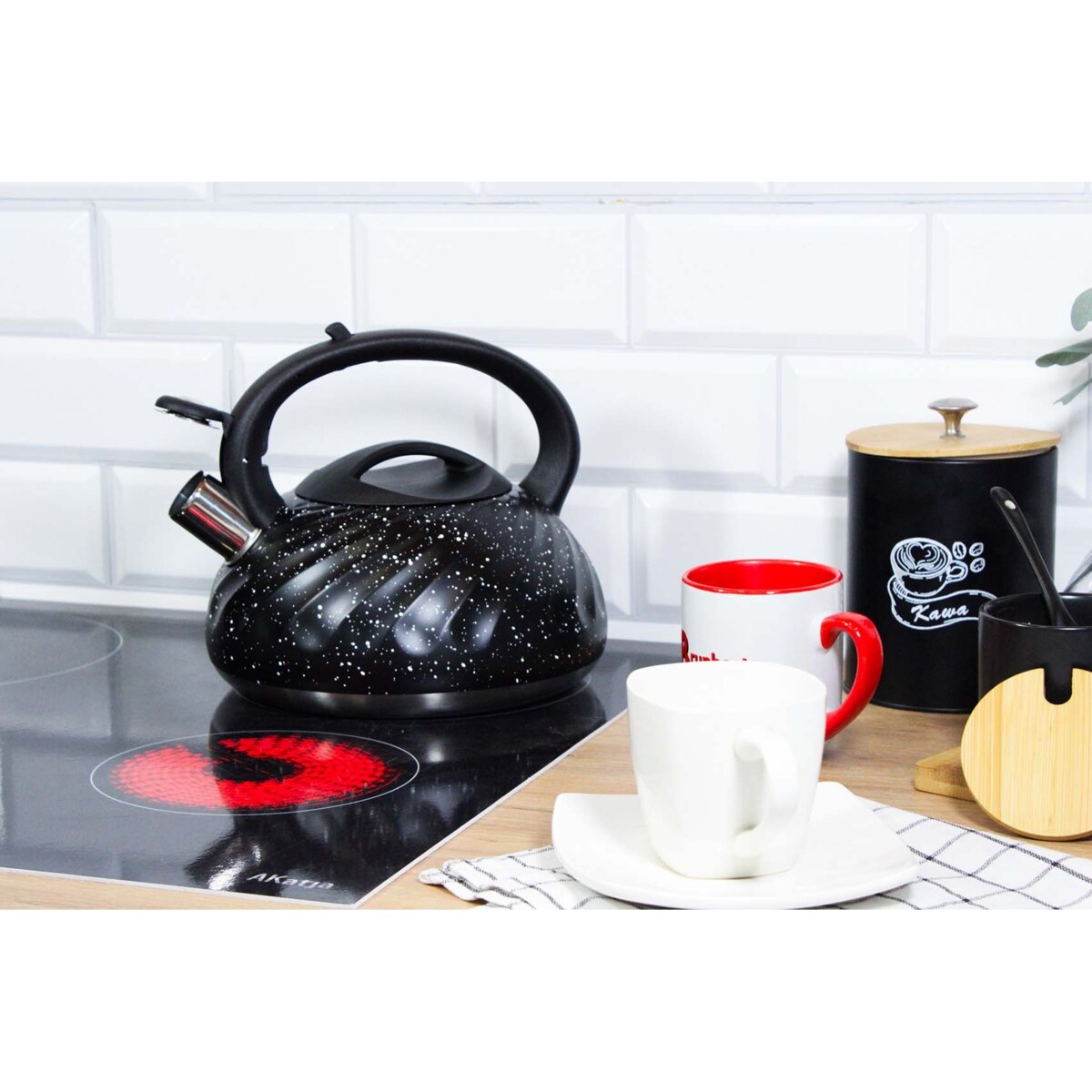 Czajnik stalowy z gwizdkiem duży 3L indukcja gaz czarny marmurek BRUNBESTE BB-2427