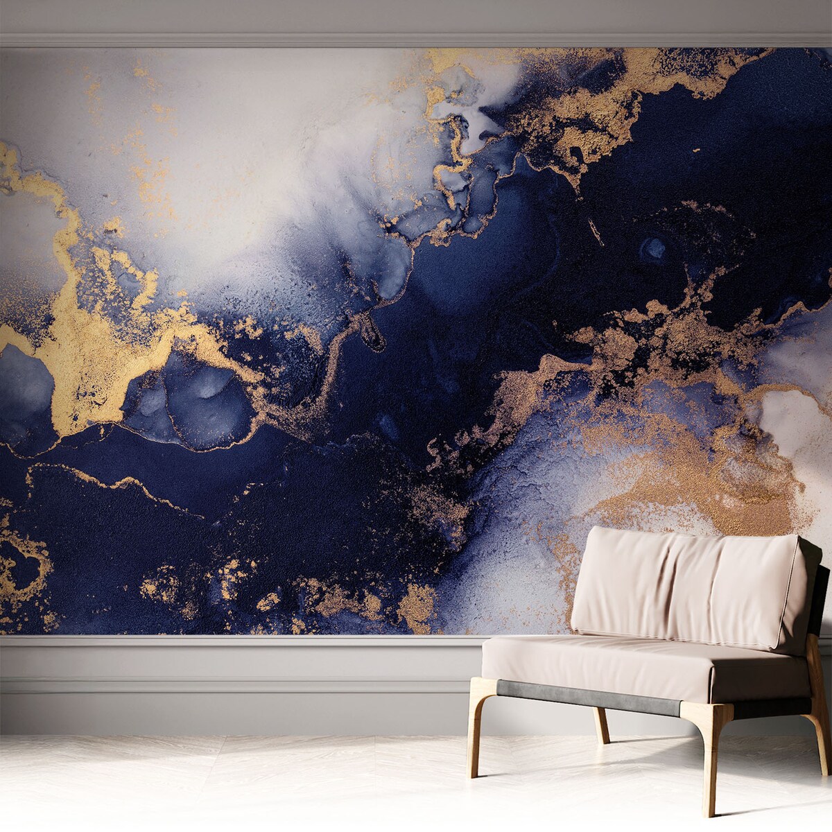 Fototapeta samoprzylepna 312x219 cm - Granatowe fale, tapeta ścienna granatowa